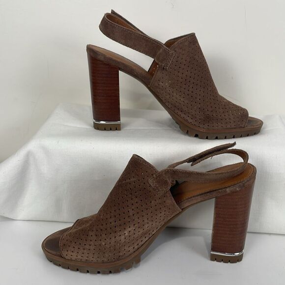 Franco Sarto Women’s 7.5 Faux Suede Slingback Block Heels Perforated Open Toe - Picture 5 of 8